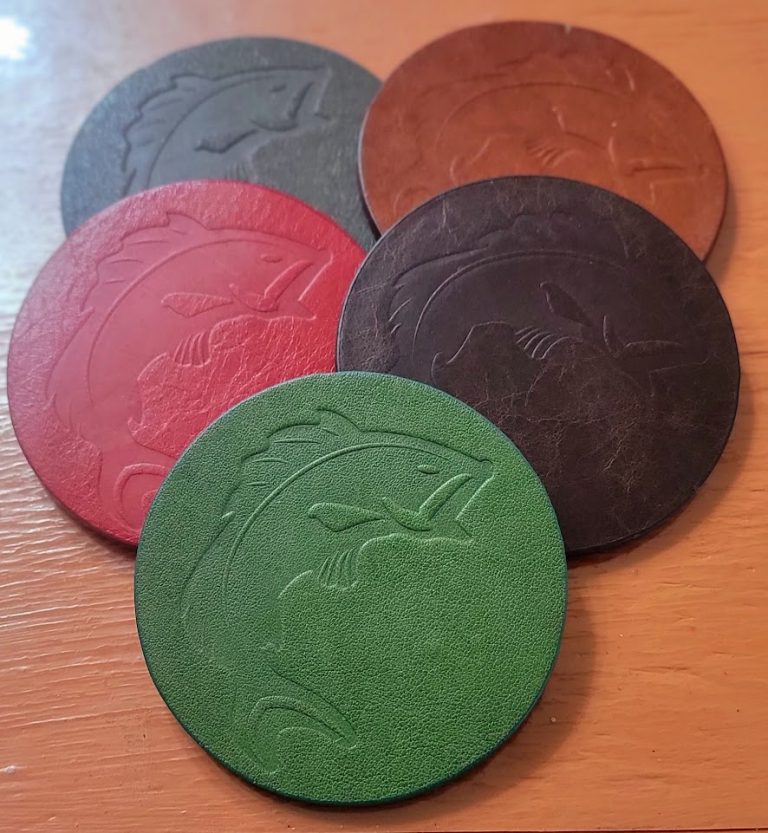 "FISH LEAP" LEATHER COASTER