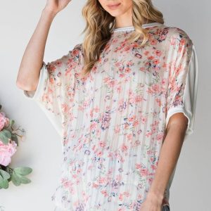 Floral Print with Solid Back Short Sleeve Top
