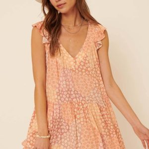 Floral Patch-Print V Neck Ruffle Mini Sundress