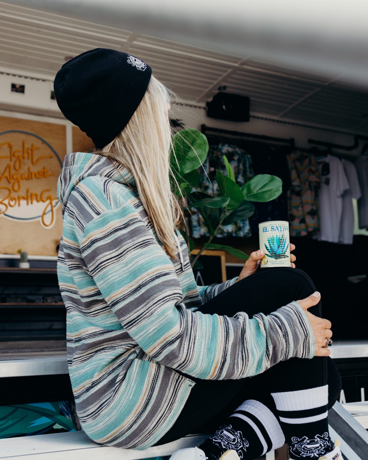 THE GREEN PAAMUL PONCHO - MID-WEIGHT FRENCH TERRY STRIPED PONCHO - Image 4