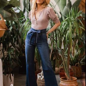 Sneak Peek High Rise Flare Jeans w/ Tie