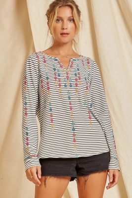 Savanna Jane "PLUS SIZE" Striped Top Ivory