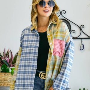 BLUE/SAGE MULTICOLOR PLAID FLANNEL SHIRT