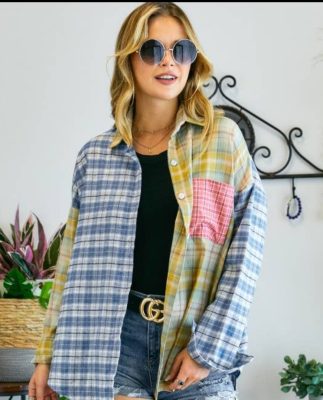BLUE/SAGE MULTICOLOR PLAID FLANNEL SHIRT