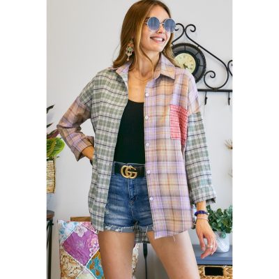 SAGE/PURPLE "PLUS SIZE" MULTICOLOR PLAID FLANNEL SHIRT
